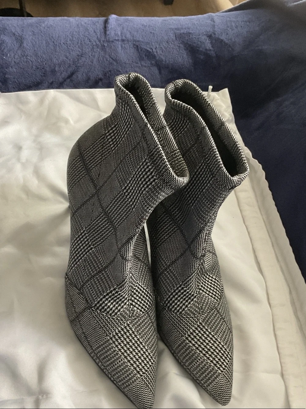 Charles David Black & White Plaid Pointed Sock Booties